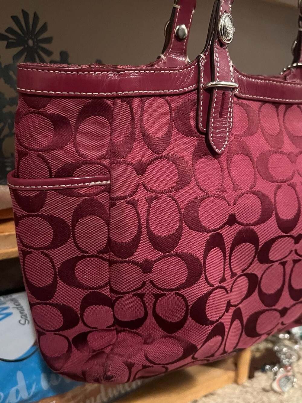 Coach Signature Canvas Gallery Tote Bag in Burgundy - Picture 6 of 10